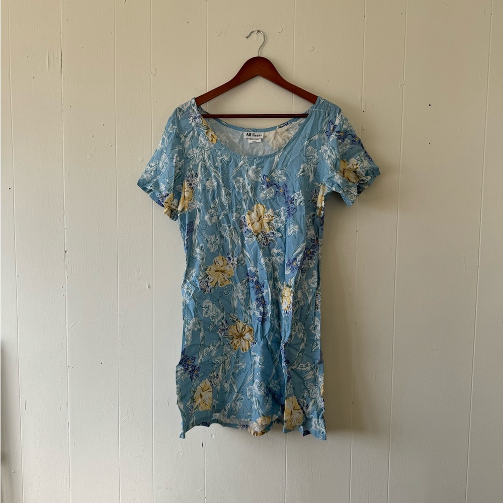 Vintage Hawaiian Tropical All Hours Floral Dress L Large USA Made